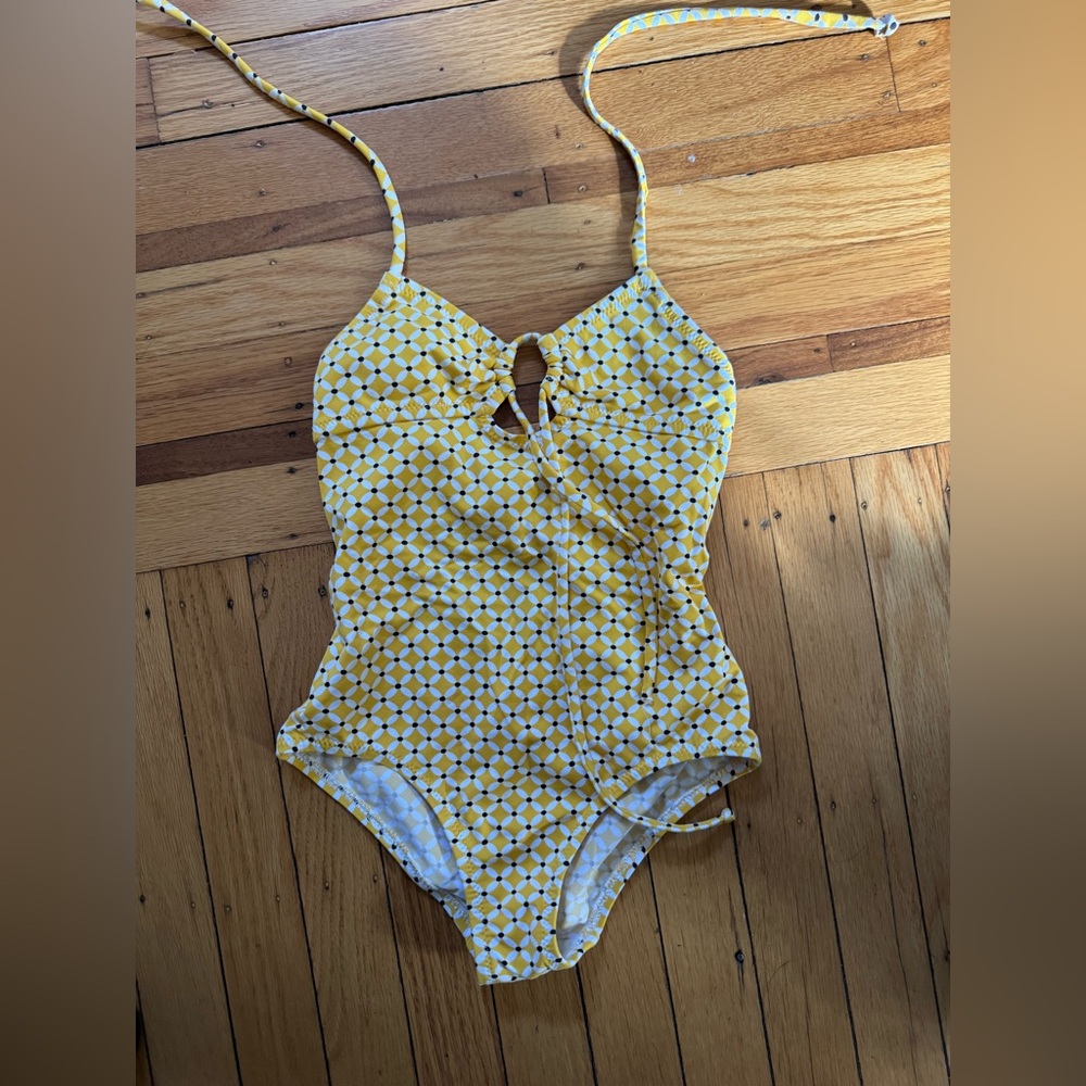 eberjey girls one piece Yellow Patterned Kids Swimsuit open back string size 8